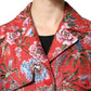 Red Floral Jacquard Button Down Coat Jacket
