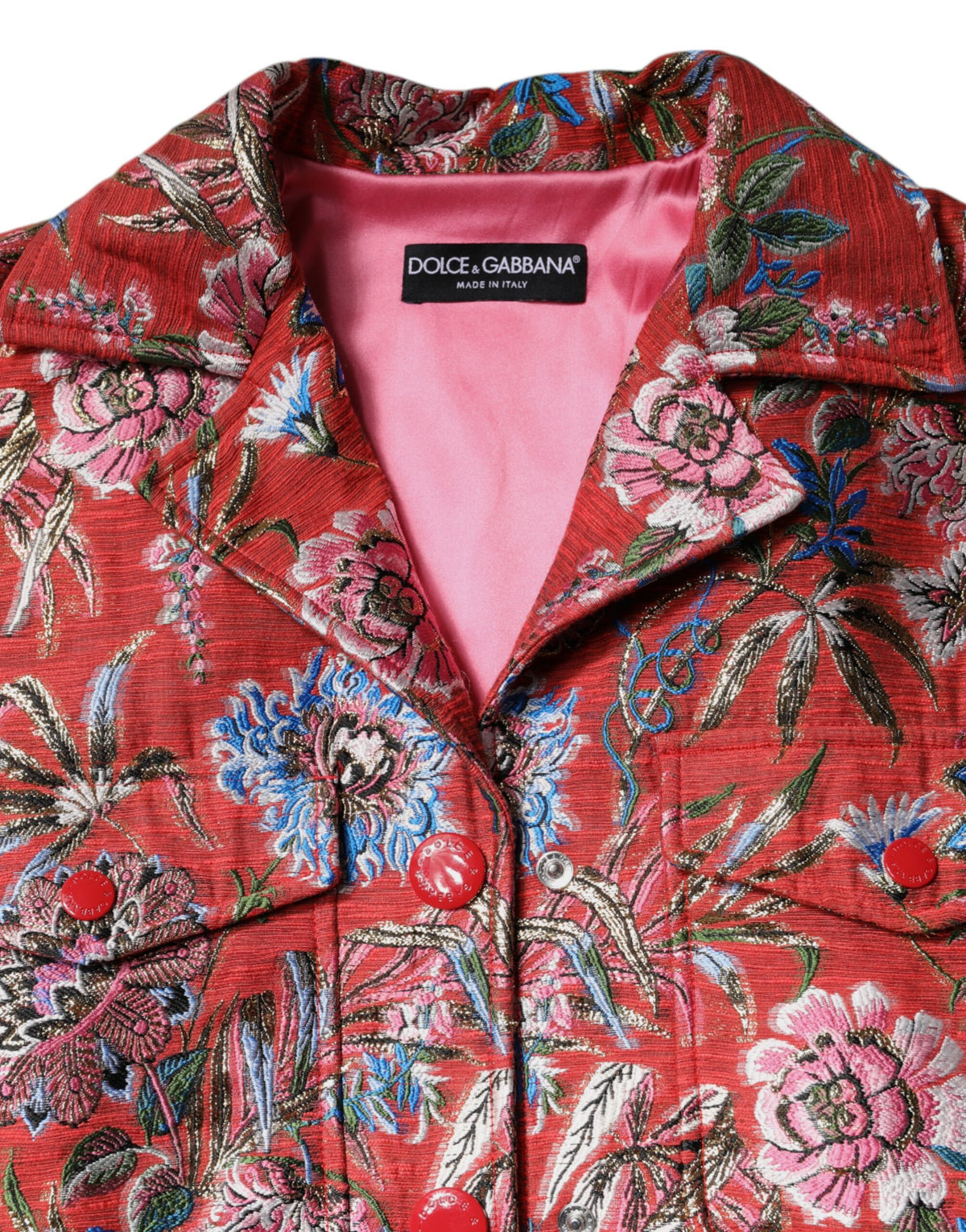 Red Floral Jacquard Button Down Coat Jacket
