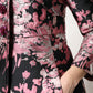 Pink Black Floral Brocade Trenchcoat Jacket
