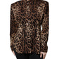 Brown Leopard Silk Button Down Coat Jacket