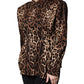 Brown Leopard Silk Button Down Coat Jacket