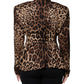 Brown Leopard Silk Button Down Coat Jacket