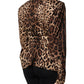 Brown Leopard Silk Button Down Coat Jacket