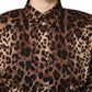 Brown Leopard Silk Button Down Coat Jacket