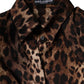 Brown Leopard Silk Button Down Coat Jacket
