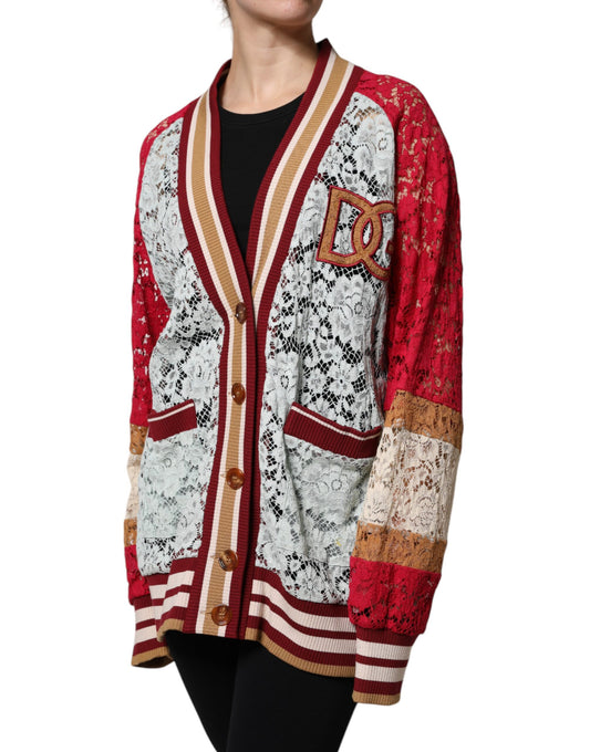Multicolor Floral Lace Cardigan Sweater