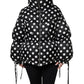 Black White Polka Dot Full Zip Puffer Jacket