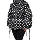 Black White Polka Dot Full Zip Puffer Jacket