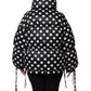 Black White Polka Dot Full Zip Puffer Jacket