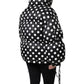 Black White Polka Dot Full Zip Puffer Jacket