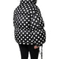 Black White Polka Dot Full Zip Puffer Jacket