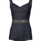 Blue Cotton Stretch Sleeveless Bodycon Denim Bodysuit