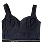 Blue Cotton Stretch Sleeveless Bodycon Denim Bodysuit
