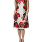 White Floral Printed Silk Knee Length Dress