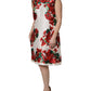 White Floral Printed Silk Knee Length Dress