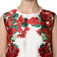White Floral Printed Silk Knee Length Dress