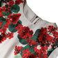 White Floral Printed Silk Knee Length Dress