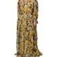 Yellow Floral Print Silk Maxi Long Gown Dress