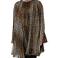 Brown Leopard Print Scarf Collared Chiffon Dress