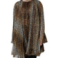 Brown Leopard Print Scarf Collared Chiffon Dress