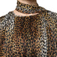 Brown Leopard Print Scarf Collared Chiffon Dress