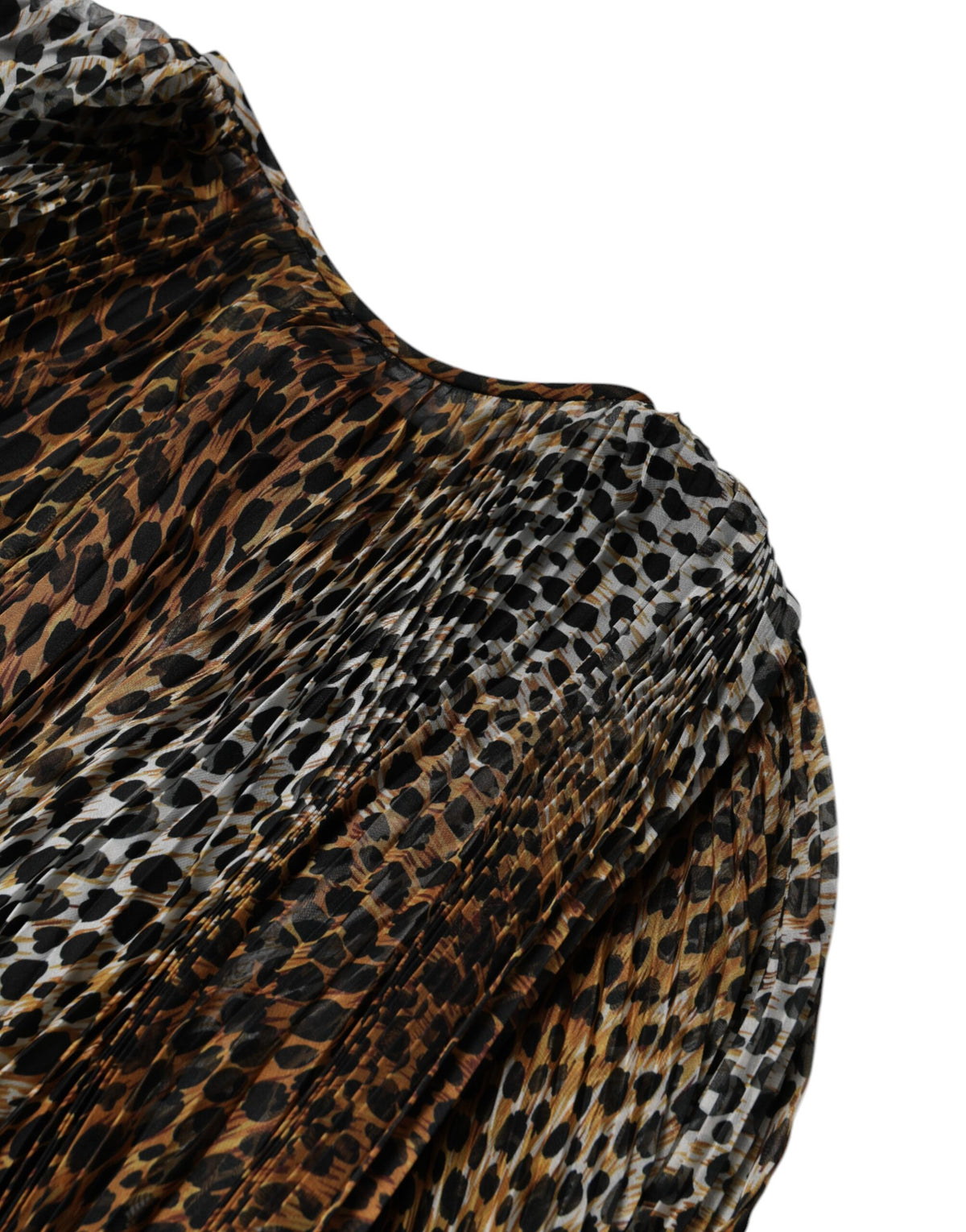 Brown Leopard Print Scarf Collared Chiffon Dress
