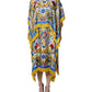 Multicolor Majolica Kaftan Short Sleeves Maxi Dress