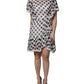 White Polka Dotted Silk Blend A-line Dress