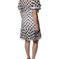 White Polka Dotted Silk Blend A-line Dress