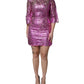 Metallic Fuchsia Floral Sheath Mini Dress