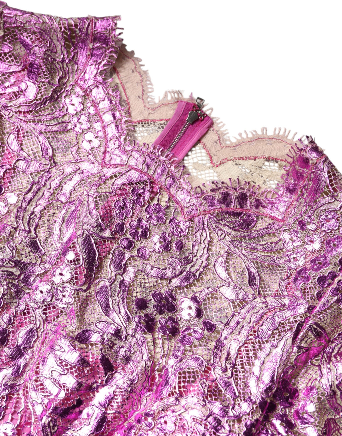 Metallic Fuchsia Floral Sheath Mini Dress