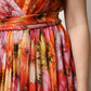 Multicolor Floral Silk V-neck Chiffon Dress