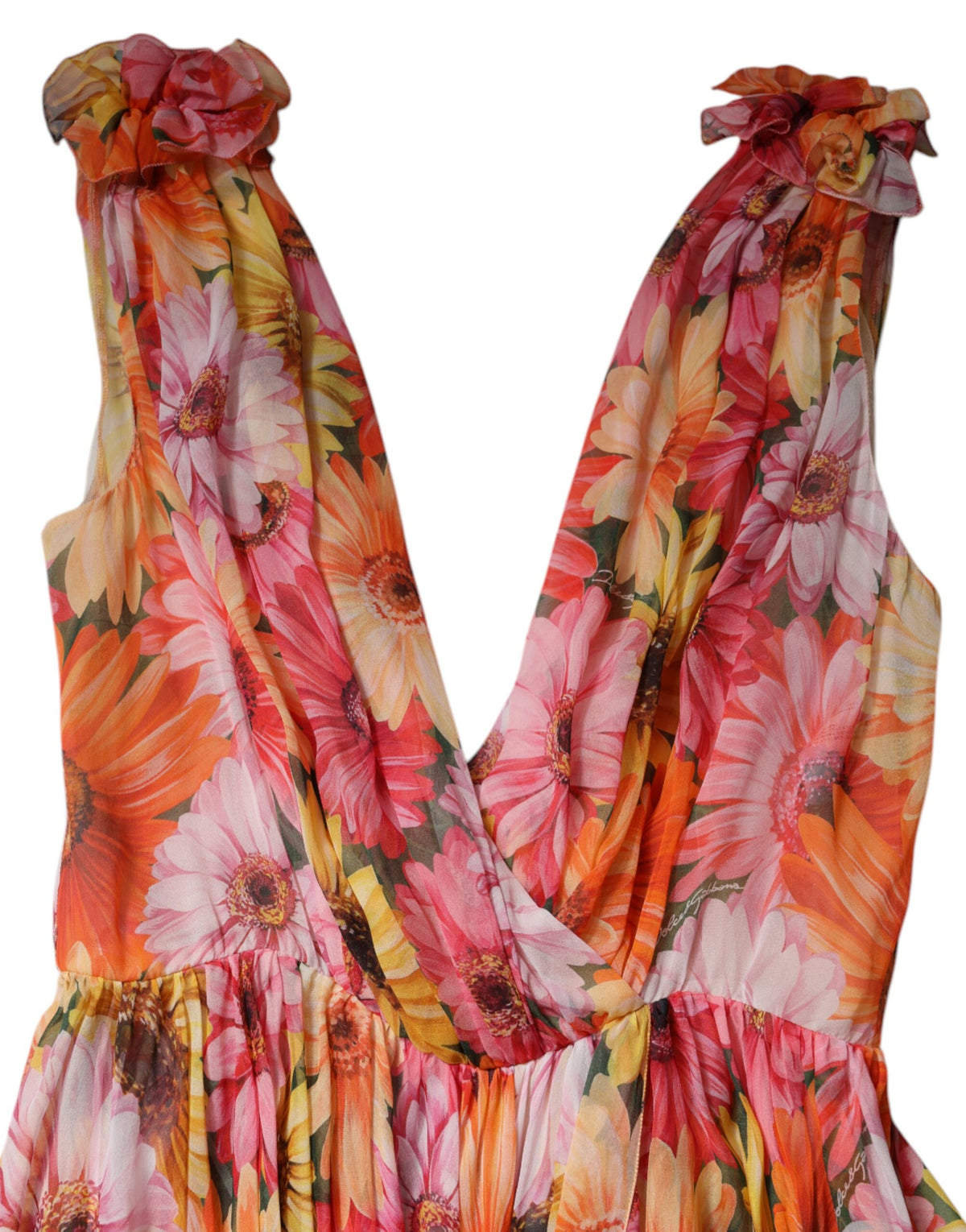 Multicolor Floral Silk V-neck Chiffon Dress