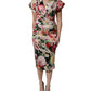 Multicolor Floral Short Sleeves Sheath Midi Dress