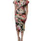 Multicolor Floral Short Sleeves Sheath Midi Dress