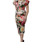 Multicolor Floral Short Sleeves Sheath Midi Dress