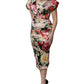 Multicolor Floral Short Sleeves Sheath Midi Dress