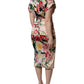 Multicolor Floral Short Sleeves Sheath Midi Dress