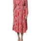 White Red Stripes Long Sleeves Midi Dress