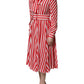 White Red Stripes Long Sleeves Midi Dress