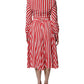 White Red Stripes Long Sleeves Midi Dress