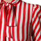 White Red Stripes Long Sleeves Midi Dress
