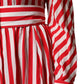 White Red Stripes Long Sleeves Midi Dress