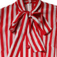 White Red Stripes Long Sleeves Midi Dress