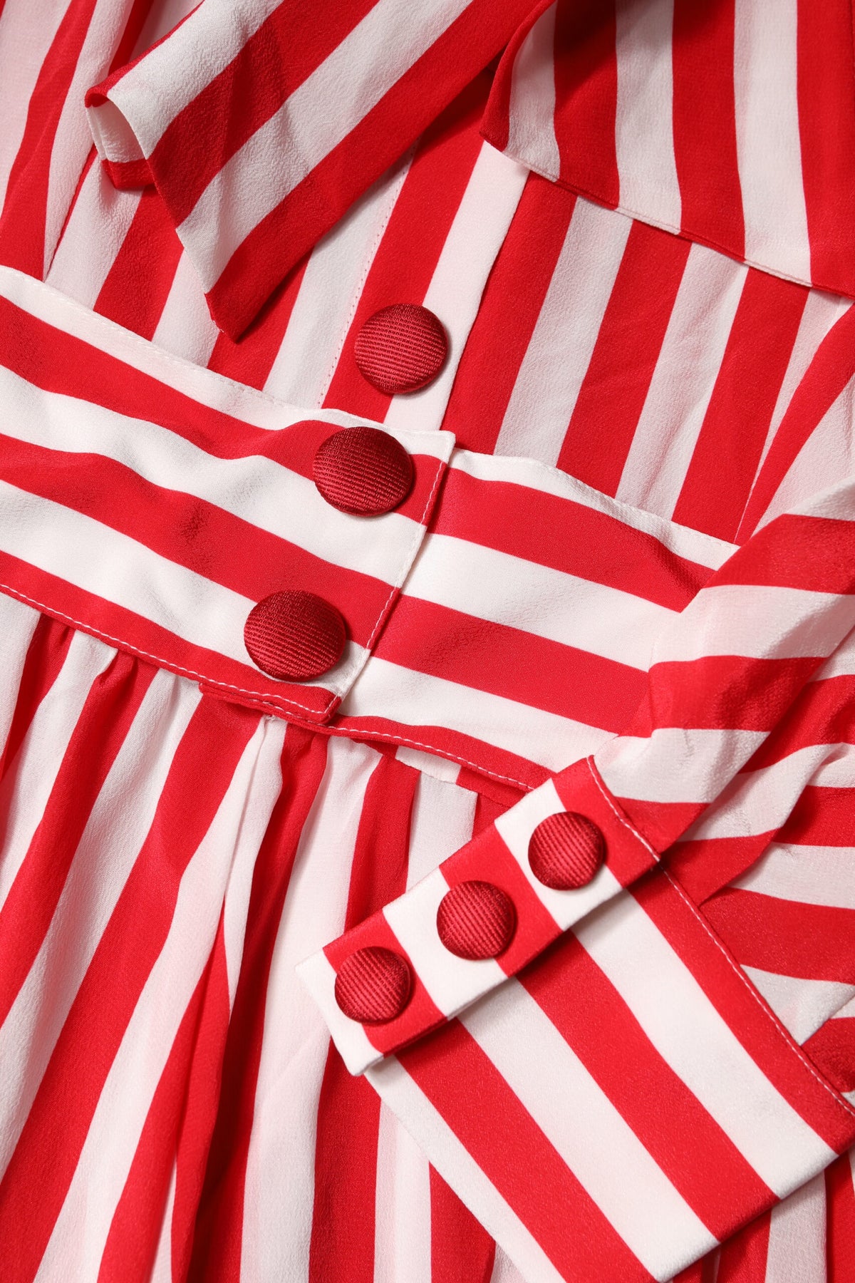 White Red Stripes Long Sleeves Midi Dress