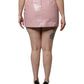 Glossy Pink Cotton High Waist Mini Skirt