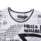 White Graffiti Print Cotton Crew Neck T-shirt