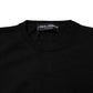 Black Wool Knit Crew Neck Pullover Sweater