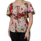 Pink Floral Silk Short Sleeves Blouse Top