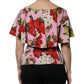 Pink Floral Silk Short Sleeves Blouse Top